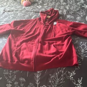 Red Hooded Zip-Up Sweatshirt